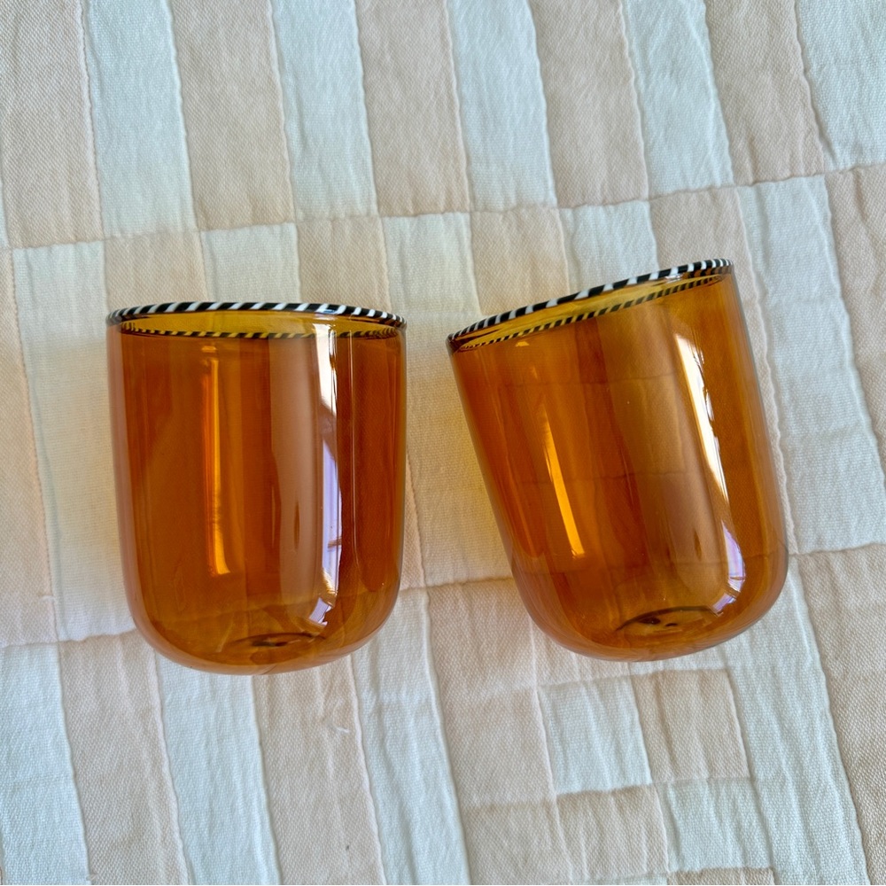 NEW Set of Amber Glass Tumblers w/ Zebra Piping - SO CUTE‎